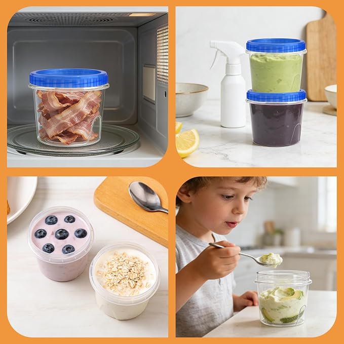 6 Pack Freezer Containers with Screw On Lids, 24 Oz Stackable Reusable Plastic Storage Container, Airtight Plastic Food Storage Containers with Twist Top Lids for Food Soup Jello Sauce