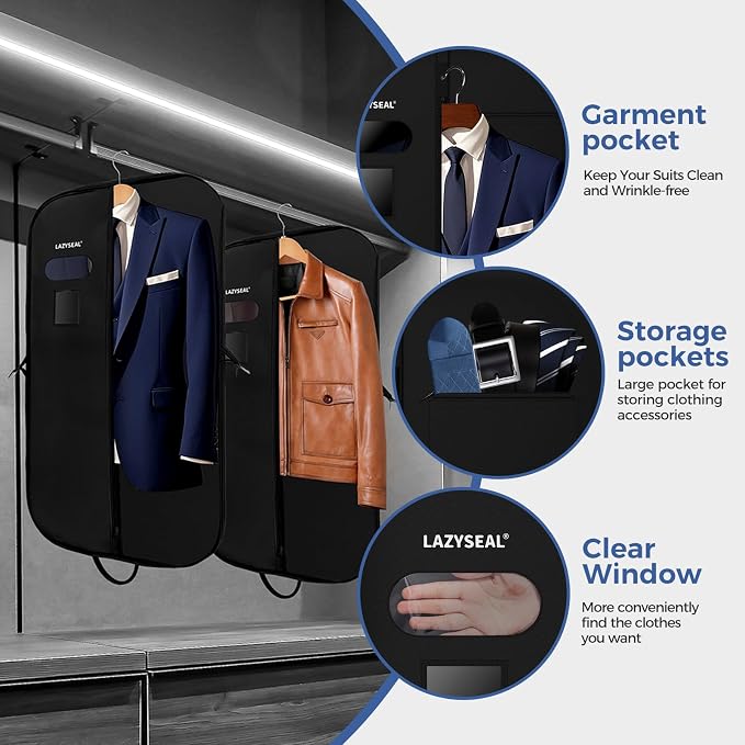 Garment Bag for Closet Storage and Travel 43-Inch Waterproof Dustproof Suit Luggage Bag Unisex Clothes Bag Durable 600D Oxford Fabric 2-in-1 Hanging Suit case Coat Bag for Man, Woman