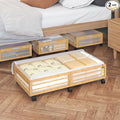 Underbed Storage with Wheels, 2 Pack Bamboo Containers for Shoes & Clothes | Dustproof bags protect contents. Stackable frames save space. 360° wheels provide smooth access to clothes, bedding and toys