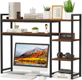 Snughome Adjustable Desk Shelf with Monitor Stand, 38.6" Desktop Organizer Hutch, Height Adjustable Computer Monitor Riser & 4 Tier Storage Bookshelf for Home Office Dorm