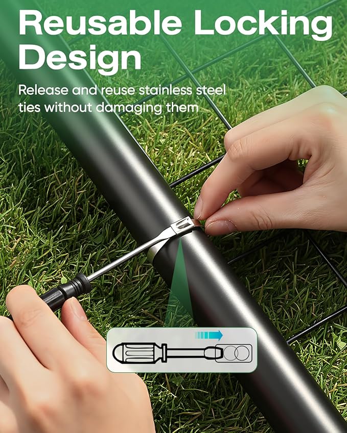 112-Piece Cable Tie Gun Kit, 11.8 Inch 304 Stainless Steel Zip Ties | Includes 110 Metal Zip Ties and Release Tool; Gun Tightens and Cuts for Fence, Exhaust Pipe, Chicken Coop, Farm and Cables