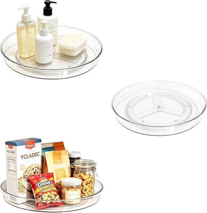 3 Pack Lazy Susan Turntable Organizer Pantry Cabinet 10.6" | Pantry Organization and Storage Spice Rack Fridge Rotating Condiment Tray Spinner for Kitchen Bathroom Makeup Cosmetic Clear