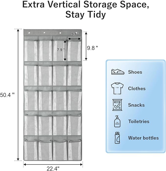 F-color Over the Door Organizer for Cruise - 20-Pocket Hanging Organizer | Tool-Free Mount with 4 Metal Hooks, See-Through Mesh Pockets, Lightweight & Foldable, Space-Saving for Travel and Daily Use