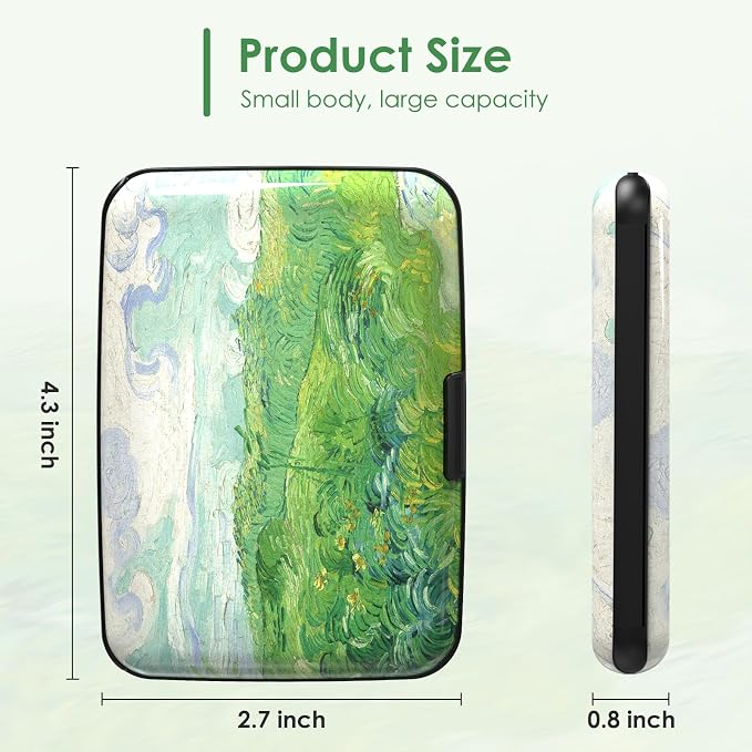 Mini RFID Credit Card Holder for Women Men, Slim Business Metal Hard Card Case, Cute Aluminum Travel Card Wallet ID Case, Green Wheat Field