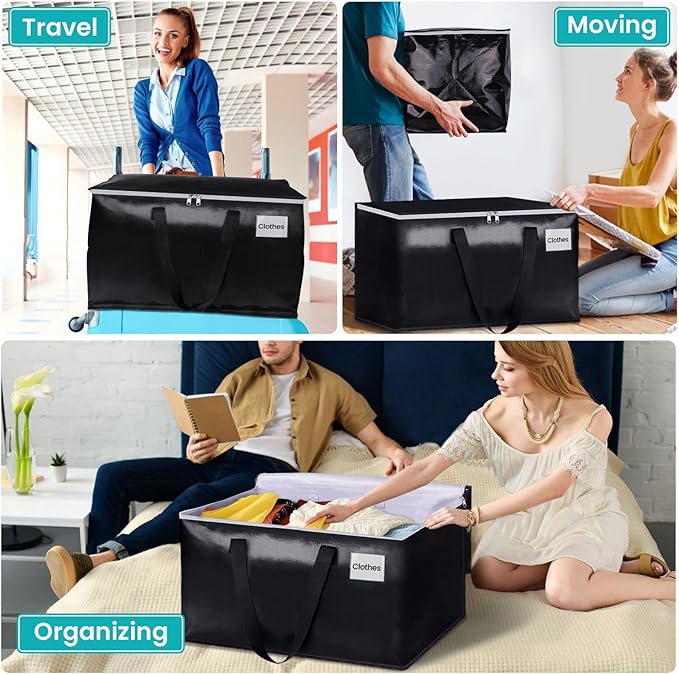 Extra Large Moving Boxes-Moving Bags with Zipper, Carrying Handles and Tag Pocket-Moving Supplies for Space Saving-Totes for Storage - for moving, Storage, Camping and Travel 125L-4 Pack