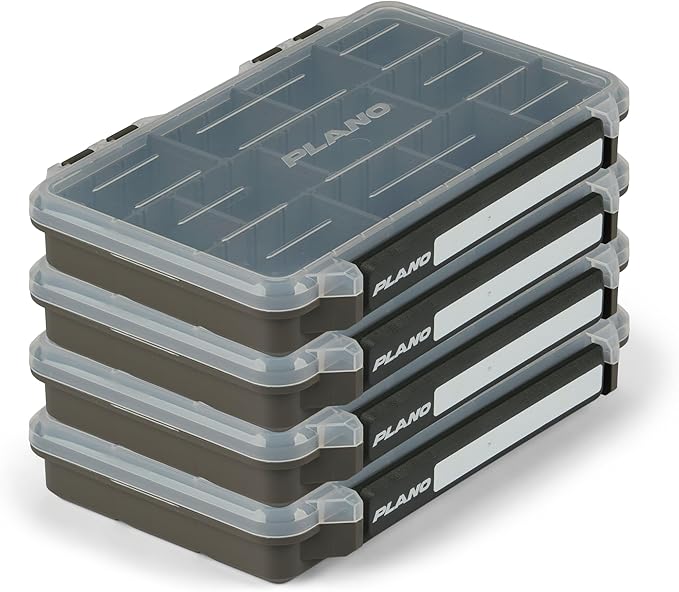 Plano StowAway 3600 Stow Tackle Box with Corrosion-Preventive Rustricor, 4-Pack, Single Latch Design, Transparent DuraView Lid, Stackable Storage for Fishing Bait, Lures and Gear
