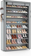 VILICK Shoe Rack with Cover Narrow Shoe Organizer with Pockets 10 Tier Tall Shoe Storage Holds 36-41 Pairs Shoes and Boots Shoe Rack for Closet Entryway Garage, Grey