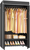 ULIFHOME H5C Clothes Rack with Cover, Portable Closet for Hanging Clothes, Covered Clothing Racks Heavy Duty, Garment Racks with Shelves, Max Load 360LBS, Black Closet Rack with Black Cover
