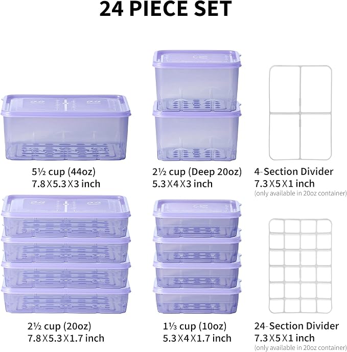 Freezer Containers for Food Storage 24pcs - Soup with Lids Safe - Twist Release - Flexible Frozen Design - BPA Free