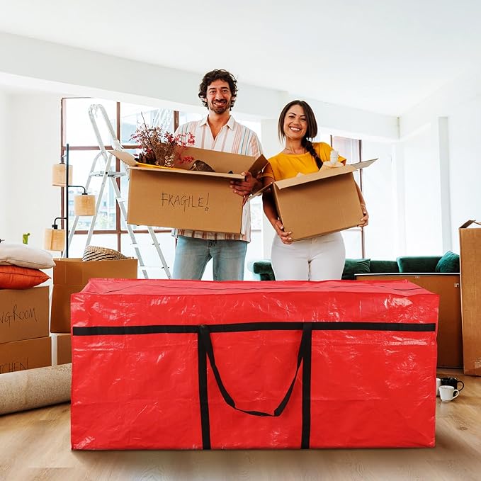 Windyun 4 Pack 177 Gallon Extra Large Moving Bags XXL Heavy Duty Storage Bag with Strong Zipper Handle Jumbo Big Tote Box Foldable for College Dorm Travel Clothes Duffle Blanket Pillow(Red)