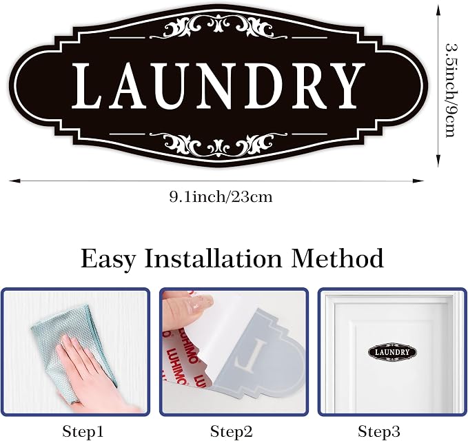Laundry Room Door Sign for Business and Home，Self-adhesive Waterproof Cute Laundry Room Door Sticker Decals for House, Apartment, Hotel Laundromat Decor（Black）