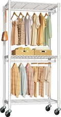 FUTASSI P3 Mini Rolling Clothes Rack, Clothing Racks for Hanging Clothes, Heavy Duty Garment Rack with Wheels, Freestanding Portable Closet Racks 23.6'' W x 14'' D x 78.5'' H, Max Load 430 Lbs, White