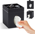 Tissue Box Holder Cover, Modern PU Leather Square Decorative Tissue Holder Organizer-Woven New Off White