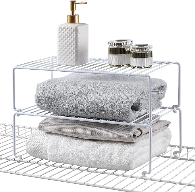 6-Pack Large (15.7x8.54inch) Multi-Level Organizer Rack, Kitchen Shelves for Spice Organization for Cabinet, Pantry Organizers and Storage, Wire Extra Shelf, Desk Organizer, Stackable, White