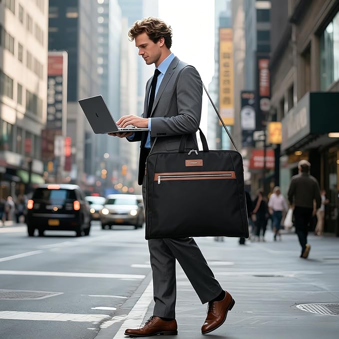 Waterproof Foldable Garment Bags for Travel, 51" Large Travel Hanging Bags for Clothes, Carry on Suit Bag with Strap for Men Women, Wrinkle Free Luggage Suit Cover for Business Trips(Brown)
