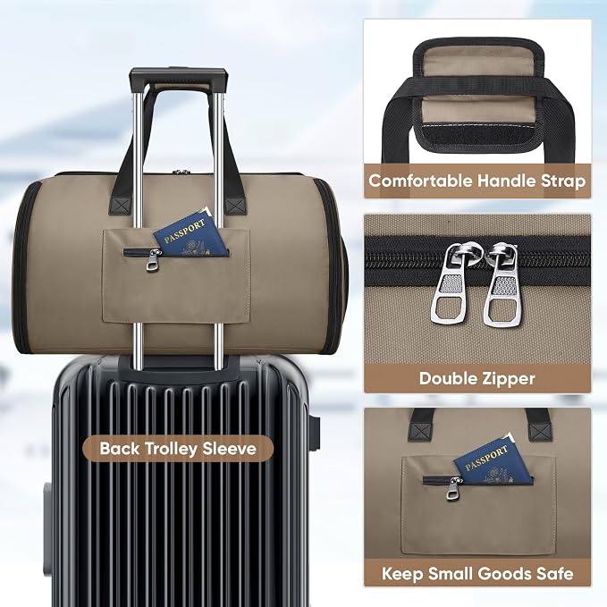 BALEINE Travel Garment Bag, Travel Suit Bag for Men, Water Resistant Carry on Garment Bag for Hanging Clothes, Garment Duffel Bag for Travel Business (Brown-Convertible)