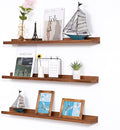 MBYD 36 Inch Photo Picture Ledge Shelf, Light Walnut Floating Wall Nursery Book Shelves Floating Bookshelf for Kids Bedroom Bathroom Kitchen Home Decoration, Set of 3