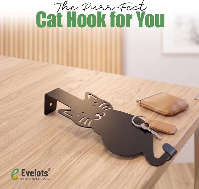 Evelots Over The Door Cat Hooks - 2 Pack - Strong Metal Kitty Decoration - Perfect for Coats, Handbags, Hats, Towels, Wreath Hanger Etc. - Hold up to 20 Pounds - Easy to Install - Rust Free