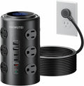 Tower Power Strip with 1 Dedicated PD 20W Fast-Charging Port, 12 Outlets, 5 USB Ports (3 USB-C), Desk Charging Station for Multiple Devices, 6FT Extension Cord（Black