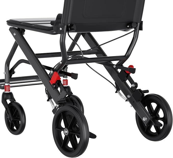 (Only 15lbs) Portable Wheelchair Lightweight Foldable, with Telescopic Handle & Storage Bag & Hand Brake, Transport Travel Wheelchair for Adults