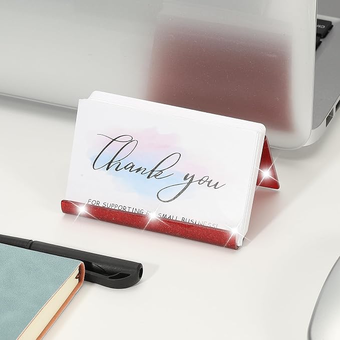 PATIKIL Business Card Holder for Desk, Acrylic Business Card Holders Shine Card Stand Organizer Cards Display for Office Exhibition, Red