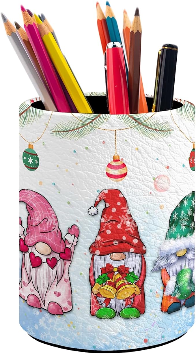 Gnomes Pen Holder Pencil Cup for Desk Organizer | Cute Makeup Brush Holder PU Multifunctional Office Suppliesfor Decor Home Classroom School