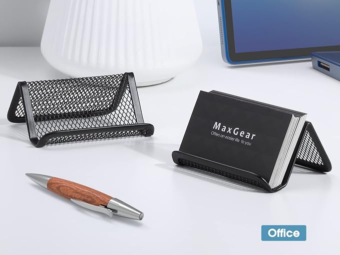 MaxGear Mesh Business Card Holder 2 Pack | Black Metal Business Card Display Stand, Holds 50 Cards, Sturdy Display for Office, Reception Desk, Front Counter