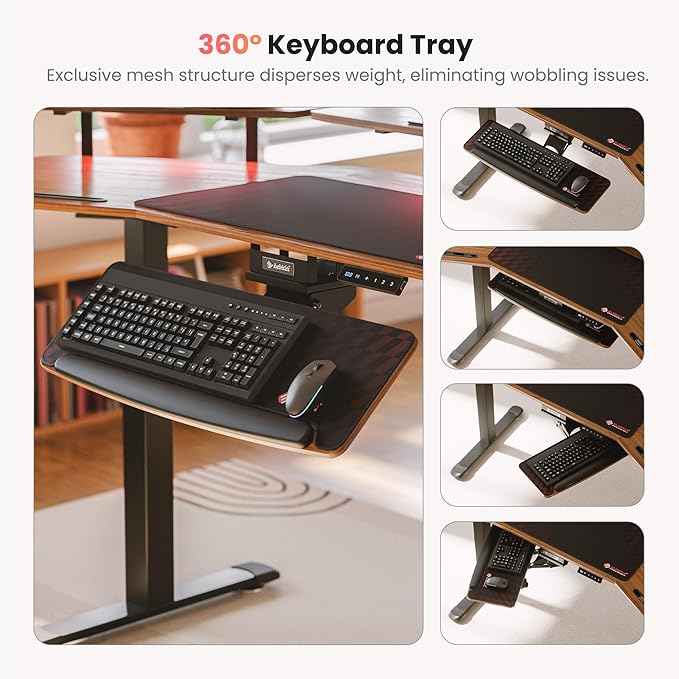 EUREKA ERGONOMIC 72" Standing Desk, Adjustable Height Dual Motor Computer Desk with Keyboard Tray & LED Monitor Stand, Gaming Music Studio Workstation, Slot Design, Deep Walnut