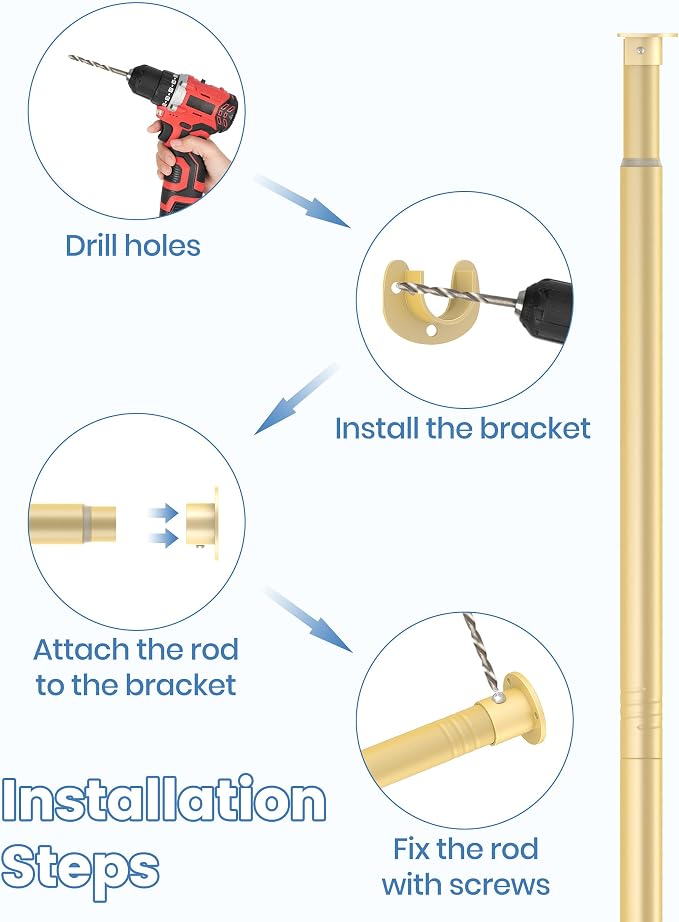 Closet Rod,17-99 Inch,Heavy-Duty Adjustable Closet Rods for hanging clothes | Easy to Install,1.3 Inch Diameter 66 lbs max load,Heavy-Duty Thickened Metal