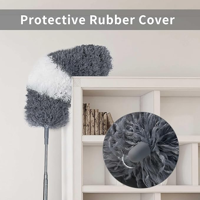 Telescopic Dusters for Cleaning | Duster with 100"Extension Pole | Flexible Cobweb Remover Duster Kit with 2 Washable Heads | Bendable Feather Duster for High Ceilings,Fans & Hard-to-Reach Areas,5PCS