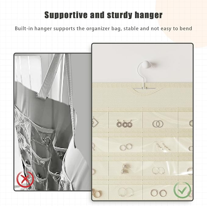 Hanging Jewelry Organizer 80-Pocket Double-Sided Storage, 2-Pack, Beige