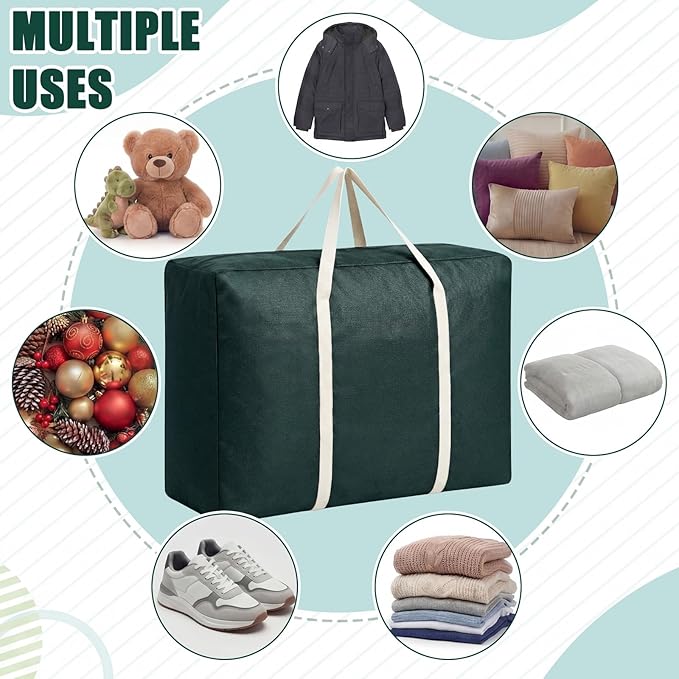 Sadnyy 12 Pack Extra Large Moving Bags Bulk with Carrying Handles & Zipper 32 Gal /120 L Reusable Waterproof Packing Bags Foldable Storage Organizer for Clothes, Bedding, Comforters(Green)