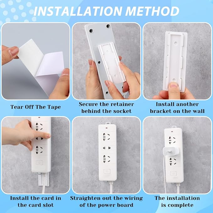 6 Pcs Power Strip Holder, Self-Adhesive Socket Holder for Wall & Desk, Punch-Free Surge Protector Mount, Space Saving Cable Management for Home, Kitchen & Office (White)