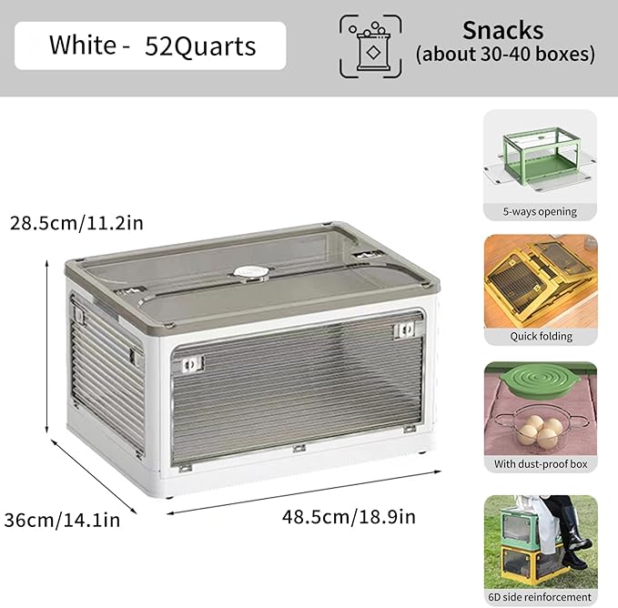 3-Pack Stackable Storage Bins, 50-Liter Collapsible Organizers with 3 Lids, Wheels, Foldable Collapsible Box for Outdoor Camping, White