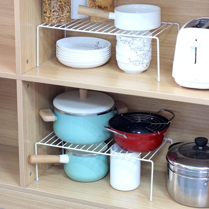 iPEGTOP Set of 6 Kitchen Cabinet Shelf Organizer, Medium (13 x 9.4 Inch) Bathroom Cabinet Organization Wire Shelf Rack, Rustproof Storage Space Saver Shelves for Countertops Pantries Utensils -White