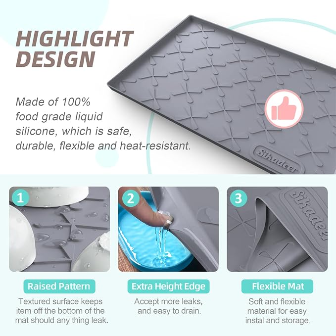 SIKADEER 37" x 19" Under Sink Mat Waterproof, Silicone Mat Kitchen Drawer Shelf and Cabinet Liner, Sink Protector for Kitchen Organizers and Storage, Boot Tray Pet Food Mats