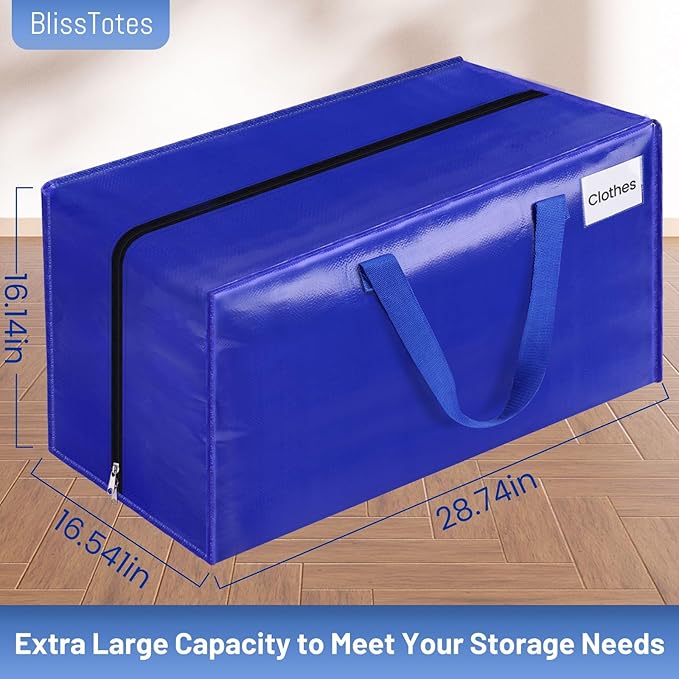 BlissTotes Moving Bags, Heavy Duty Moving Supplies & Storage Bags, Extra Large Packing Bags, Boxes with Tag Pockets, Collapsible Fold Flat Storage Totes, Alternative to Box and Bin, 125L, 8 Packs