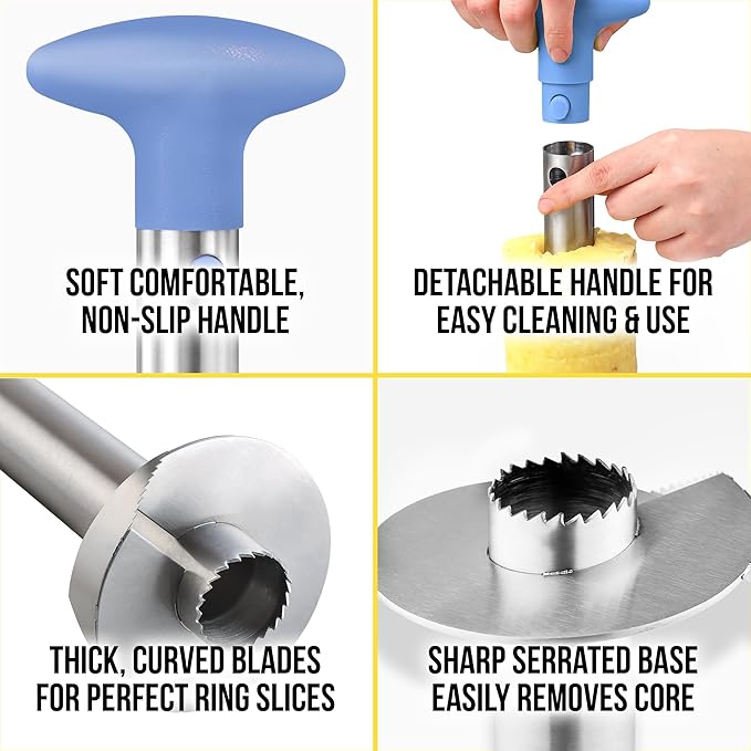 Zulay Kitchen Stainless Steel Pineapple Corer & Slicer – Heavy Duty Pineapple Cutter & Eye Removal Tool – Effortless Core Remover Tool with Sharp Reinforced Blade & Ergonomic Handle - Periwinkle Blue