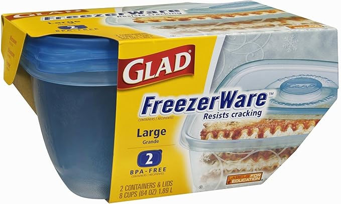 Glad Gladware Freezerware Food Storage Containers, Large Rectangle Holds 64 Ounces of Food, | Tupperware, Plastic Container, Meal Prep Container, Plastic Containers with Lids 2 Count (Pack of 6)