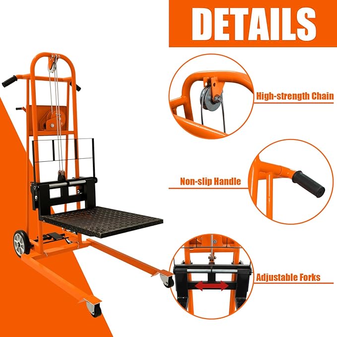 Tory Carrier Material Lift Winch Stacker, 330 lbs Capacity Pallet Stacker, 40.5" Lifting Height, Pallet Truck Dolly, Swivel Casters Lift Table Cart, Forklift with Steel Platform