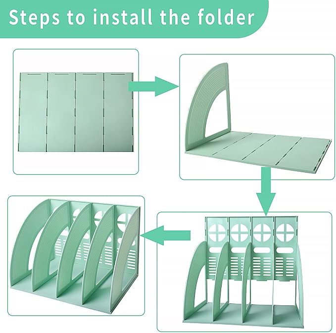 A4 File Holder Magazine File Folder Desk Organizer, 4 Vertical Compartments Bookshelf Document Divider Paper Box Bookends for Office Home Organization and Storage Racks