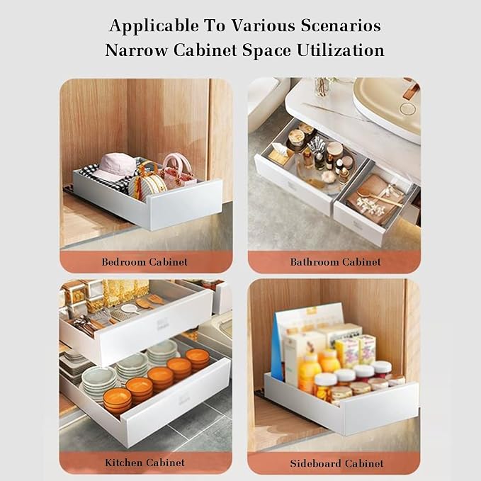 Pull Out Cabinet Storage Basket,Pull Out Wardrobe Storage Box,Stackable Detachable Baskets,for Kitchen Office Wardrobes Cupboard Storage(43x40x8cm)