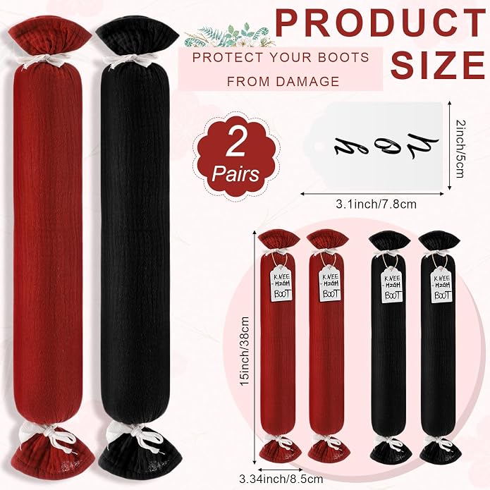 Maiteenly 2 Pairs Boot Shaper Stands with 8 Labels Cotton Tall Boot Inserts for Closet Organization