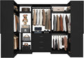 Aheaplus Closet System with 3 Drawers, 5 Hanging Rods & Corner Tower, Corner Closet System with Hanging, 88.8" U-Shaped Walk-In Wardrobe Organizer, 2000+ lbs Capacity, Set of 3, Black