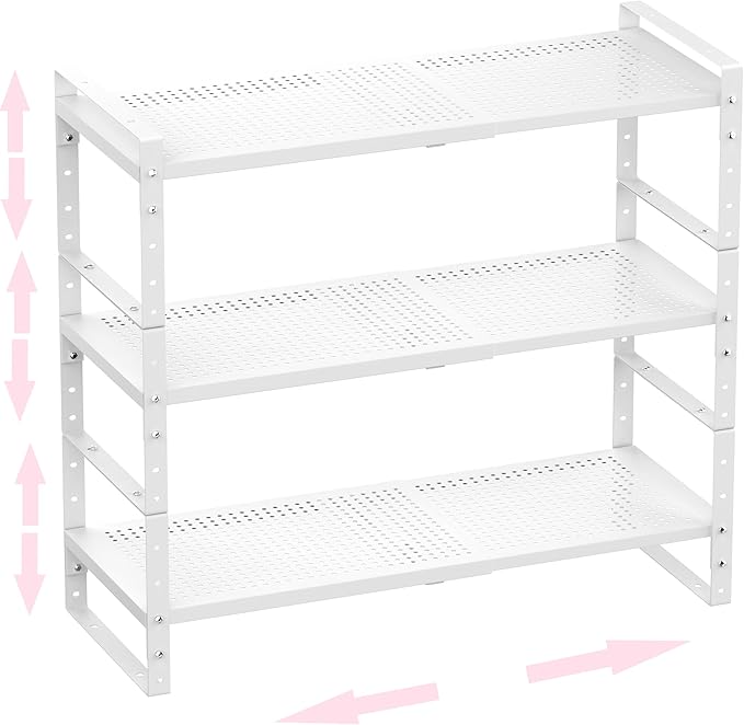 Multi-Functional Metal Shoe Rack, Space-Saving, Perfect for Entryway, Closet, Bathroom, etc. - Sturdy and Durable, High Weight Capacity（3PACKS/White/Large