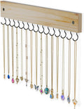 Lolalet Wooden Necklace Holder for Wall with 15 Hooks -Nature | Wall Mount Jewelry Hangers for Necklaces, Chains, Bracelets and Earrings, Tangle-free, Easy to Install