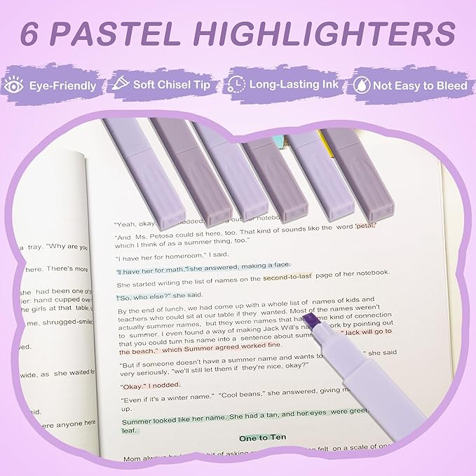 ChezAbbey 47Pcs Aesthetic School Supplies with Pencil Pouch - Cute College Essentials Set, Big Capacity Pen Case, Pastel Highlighters, Bible Study Journaling Stationary Kit (Purple)