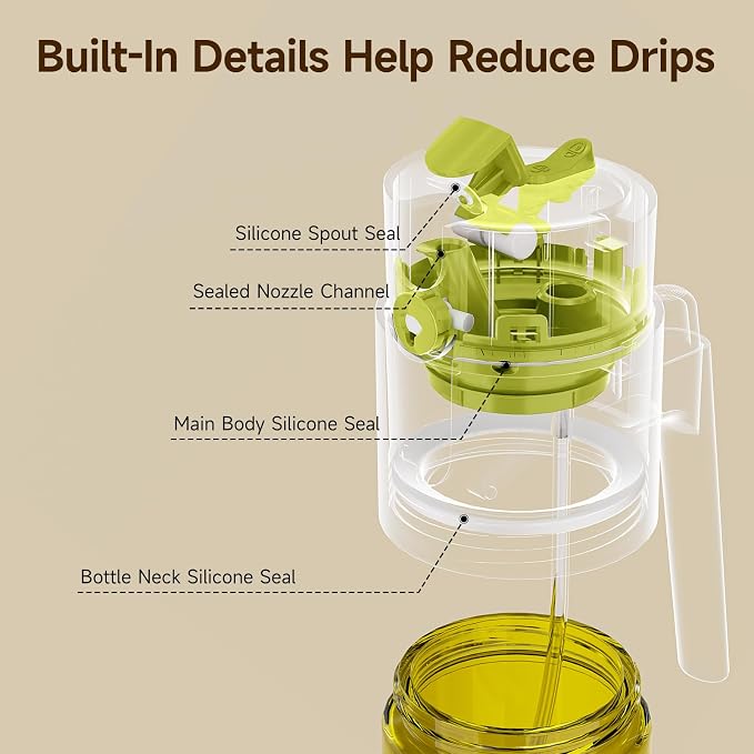 2-in-1 Dark Glass Oil Sprayer & Dispenser, Green Fine Mist No-Drip | 500ml dark glass for salad, air fryer vegetables & fresh kitchen prep; food-safe, 304 filter, wide-mouth refill/cleaning.