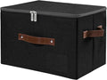 ANMINY Fabric Storage Box Bins with Zipper Lid, Washable Black | Cotton Linen Fabric, PP Board Frame, Label Holder, Stackable & Foldable, PU Handles, Dual-Zipper 3-Side Open Lid, Medium