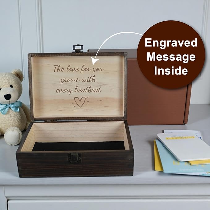 Engraved Baby Memory Box – Wooden Keepsake Box for Newborn Milestones, First Tooth, Hospital Bracelet – Medium Size – Dark Walnut Finish – 8.5 x 6 x 3 in